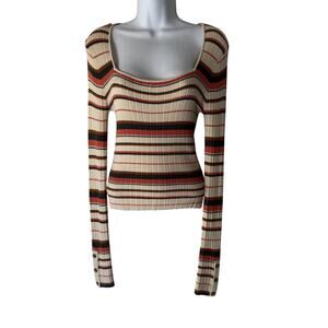 Sky And Sparrow Sweater Y2K Small Striped Ribbed Knit Pullover Long Sleeve Top